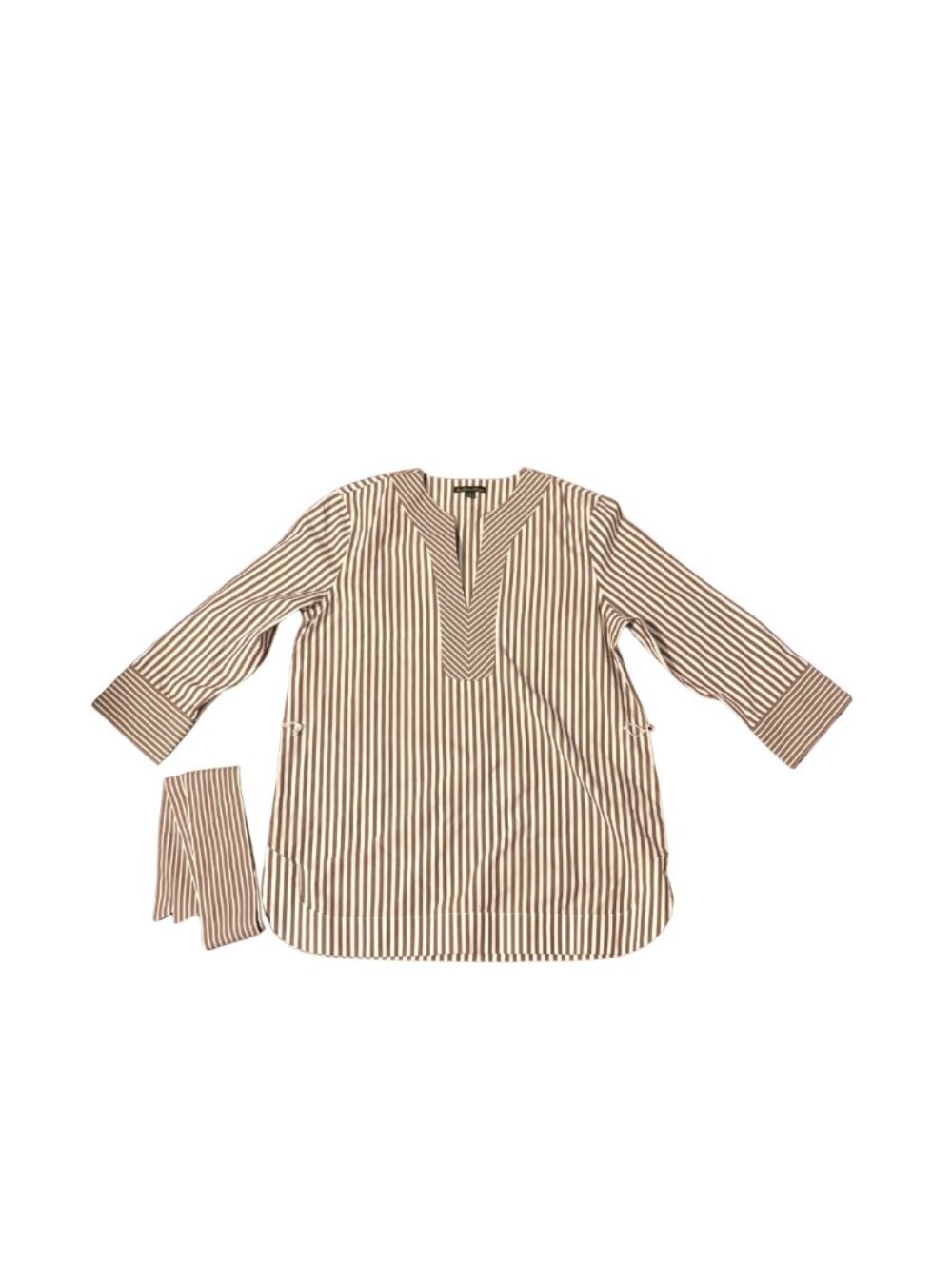 Brooks Brothers Cotton Striped Popover Tunic Tan & White Size 6 Medium